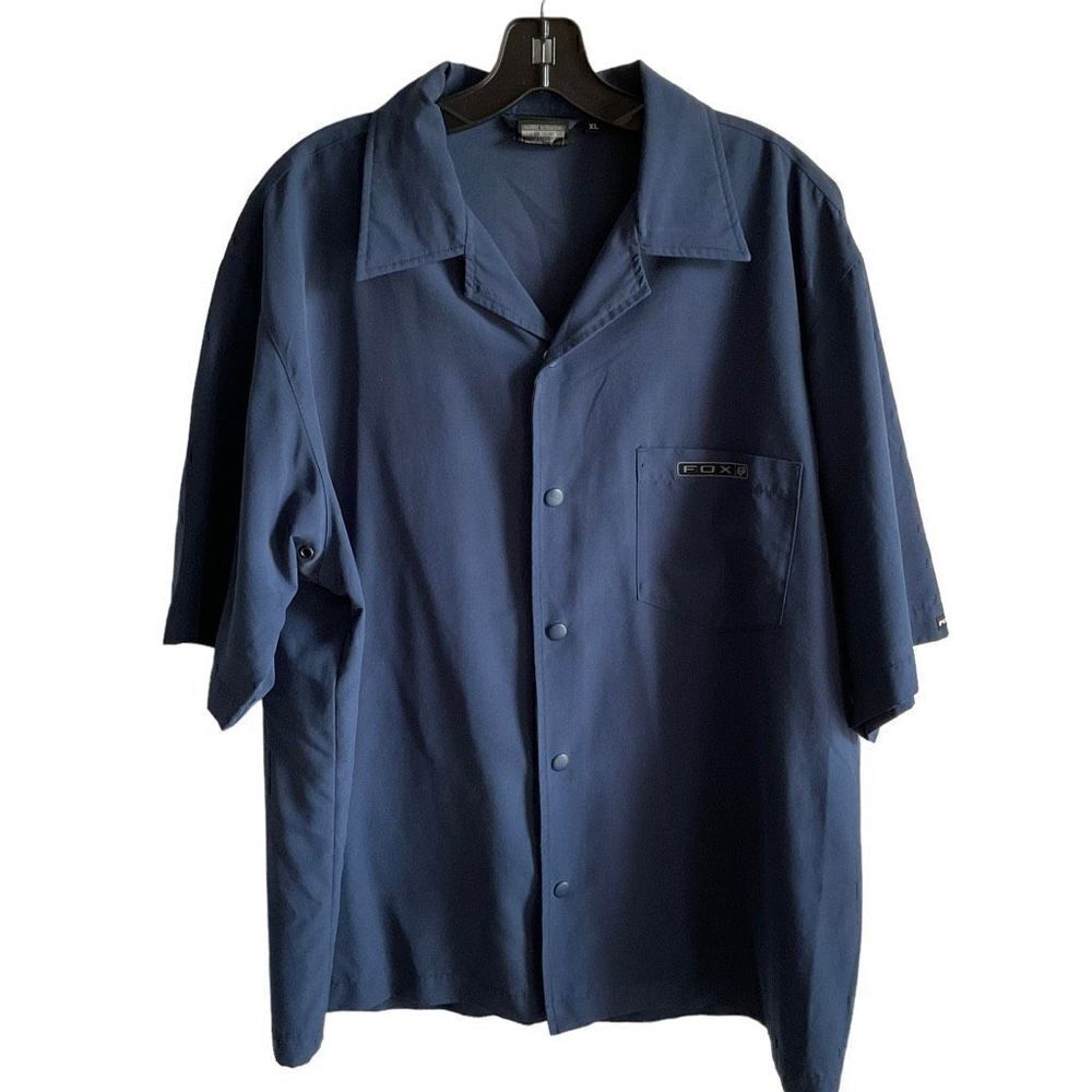 Fox Dress Shirt Collar Snap Button Front Blue 1 Pocket Short Sleeve Men XL